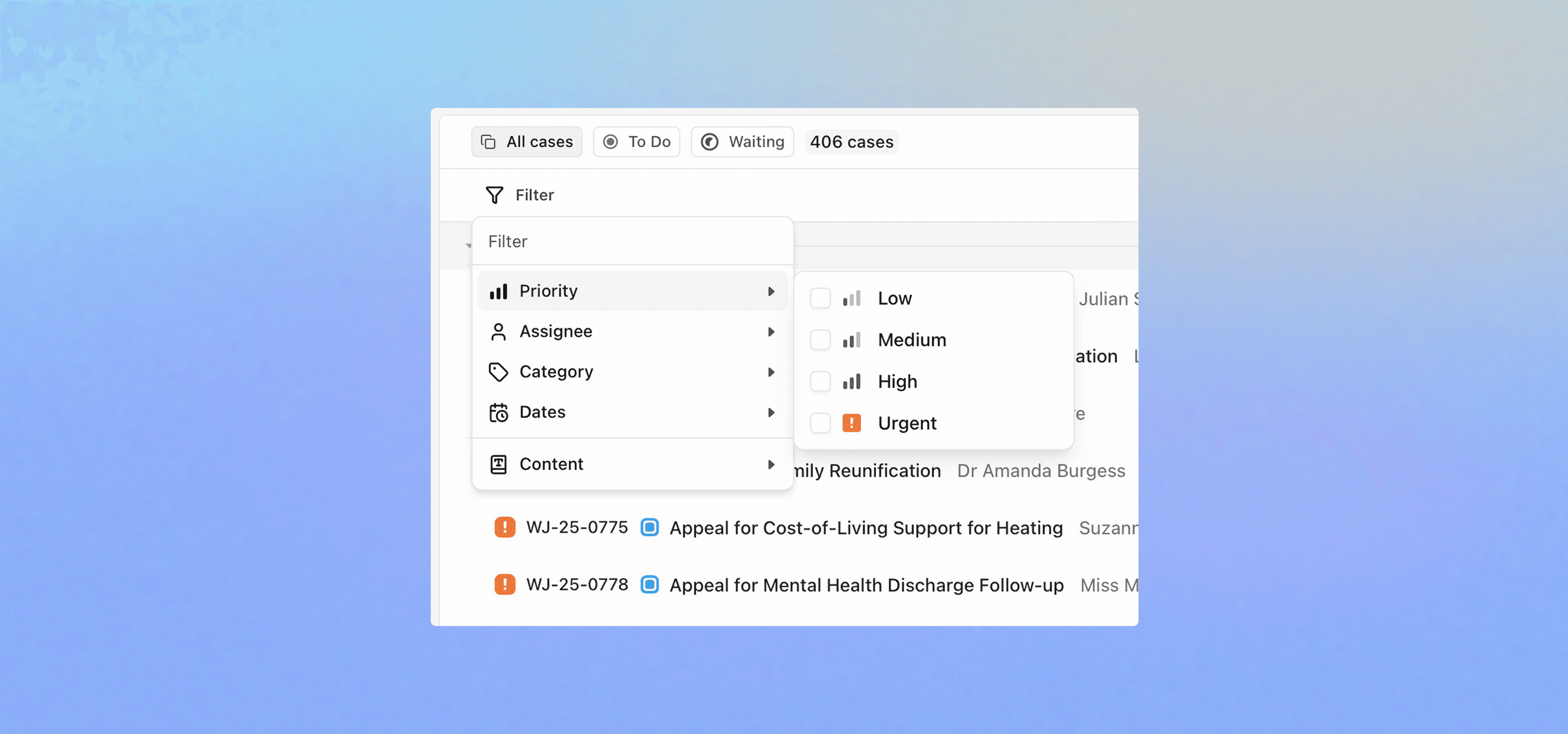 Screenshot of ParlyReply grouped casework